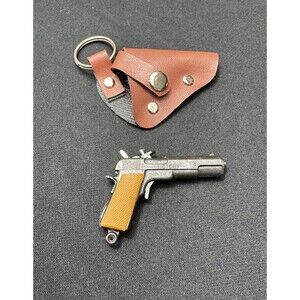 Vintage Die Cast Metal Gun Keychain 'Victory' Pistol w/ Holster Western Trinket